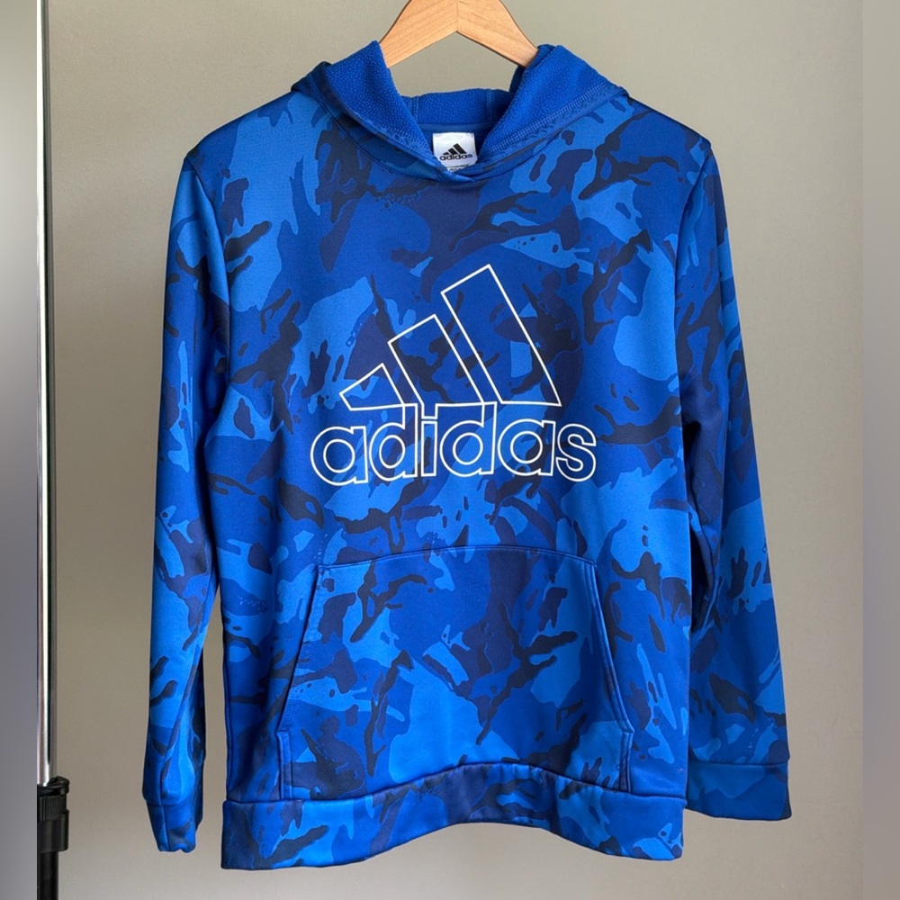 Adidas Blue Camo Hoodie Youth XL 18/20 Fleece Pullover